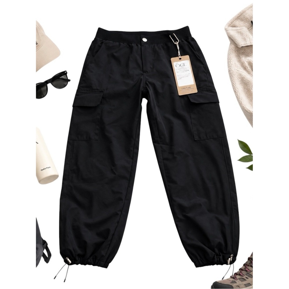 OGL Black Waterproof Fleece Lined Cargo Pants XL Petite Hiking Utility Outdoor